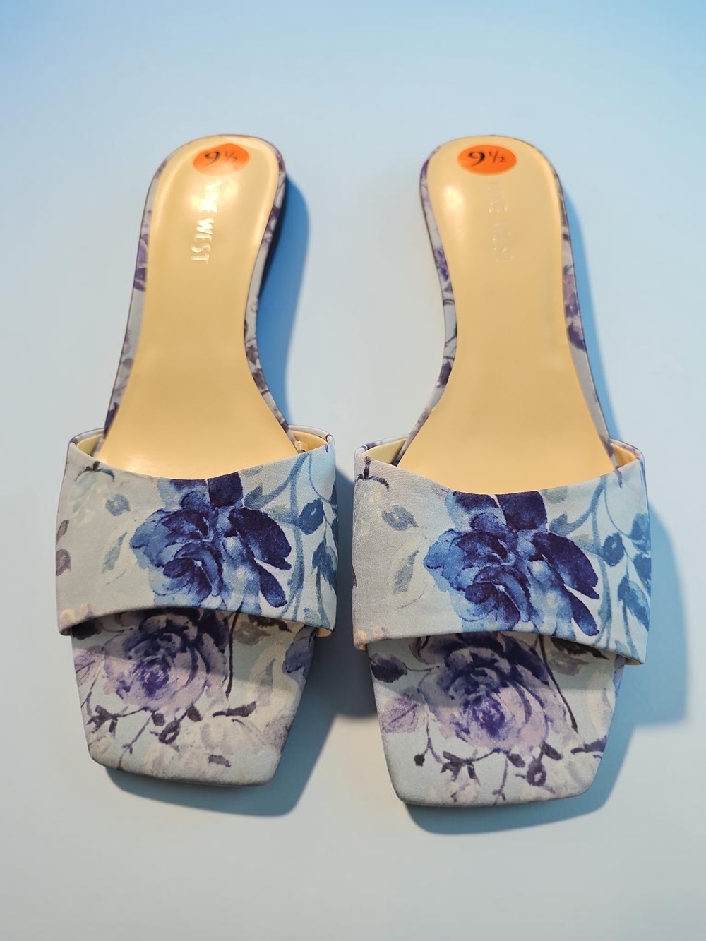 Nine West Blue Floral Slide Mules